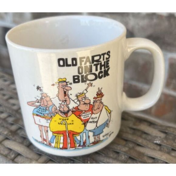 Vintage Old Farts On The Block Mug - Old Fart - Laff Times S Papal Korea Funny - Picture 1 of 12